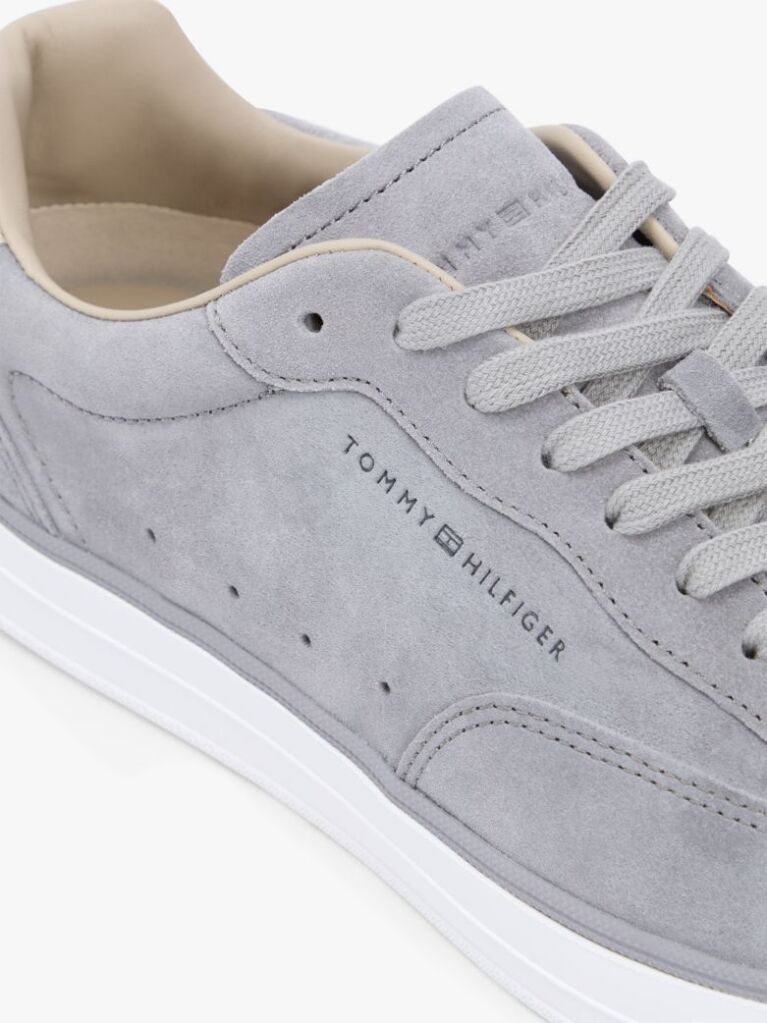 Grey Luxe Embossed Logo Suede Trainers  Men