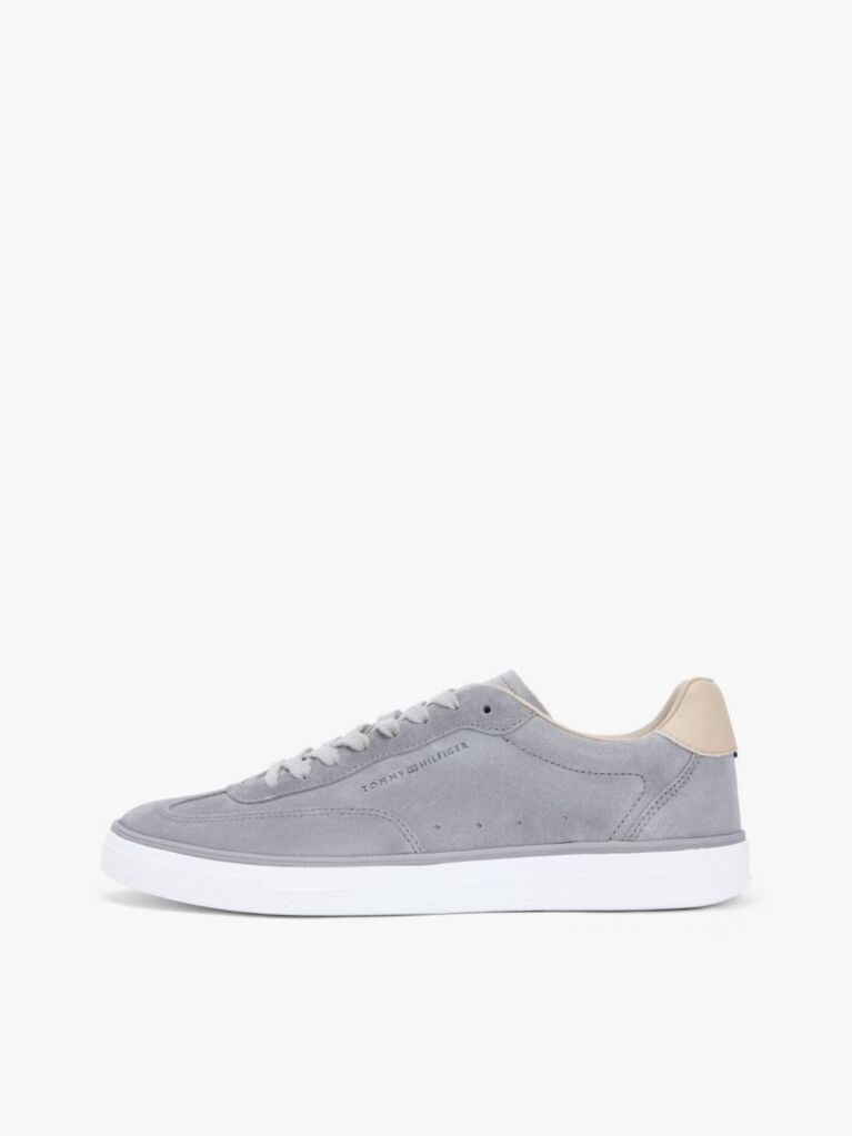 Grey Luxe Embossed Logo Suede Trainers  Men