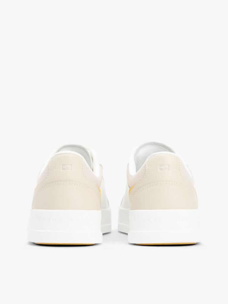 White Contrast Panel Leather Court Trainers  Men