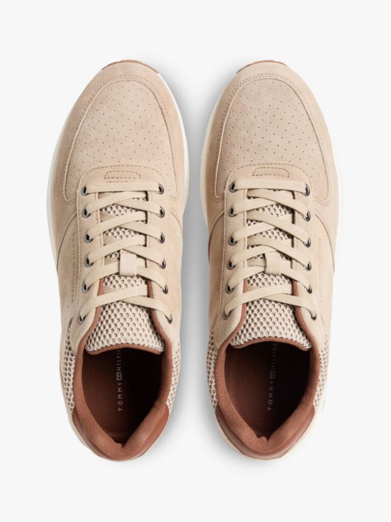 Beige Suede Mixed Texture Fine Cleat Trainers  Men