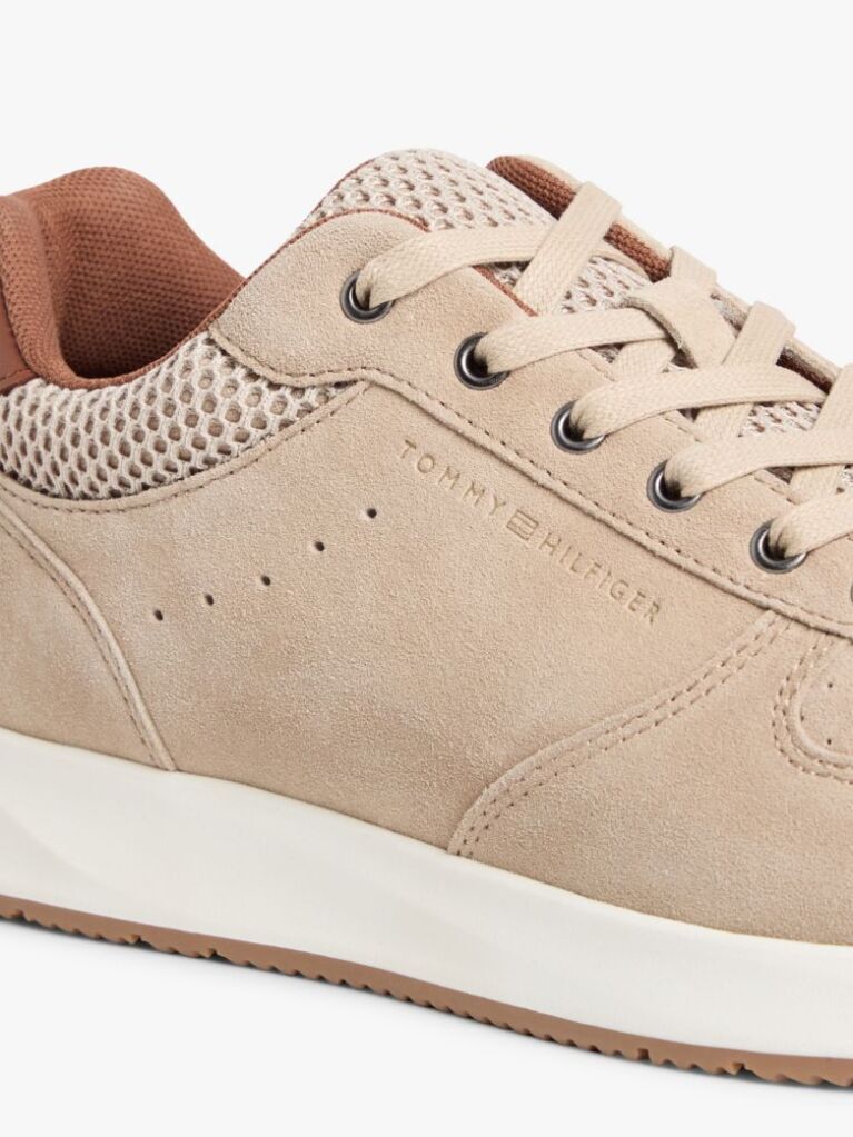 Beige Suede Mixed Texture Fine Cleat Trainers  Men