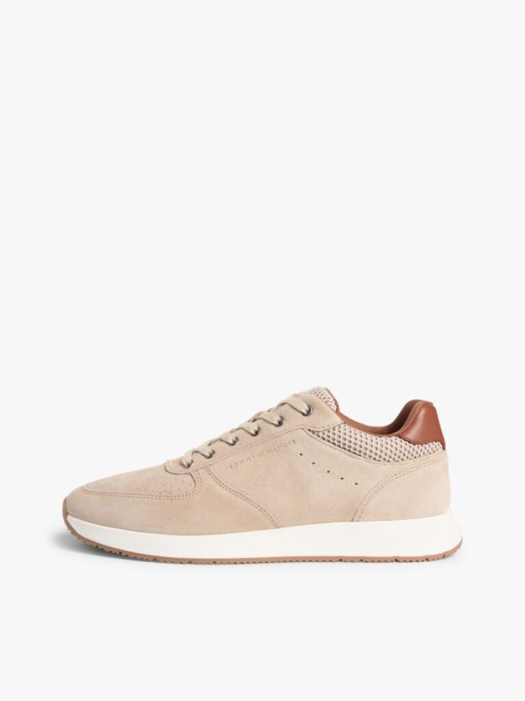 Beige Suede Mixed Texture Fine Cleat Trainers  Men