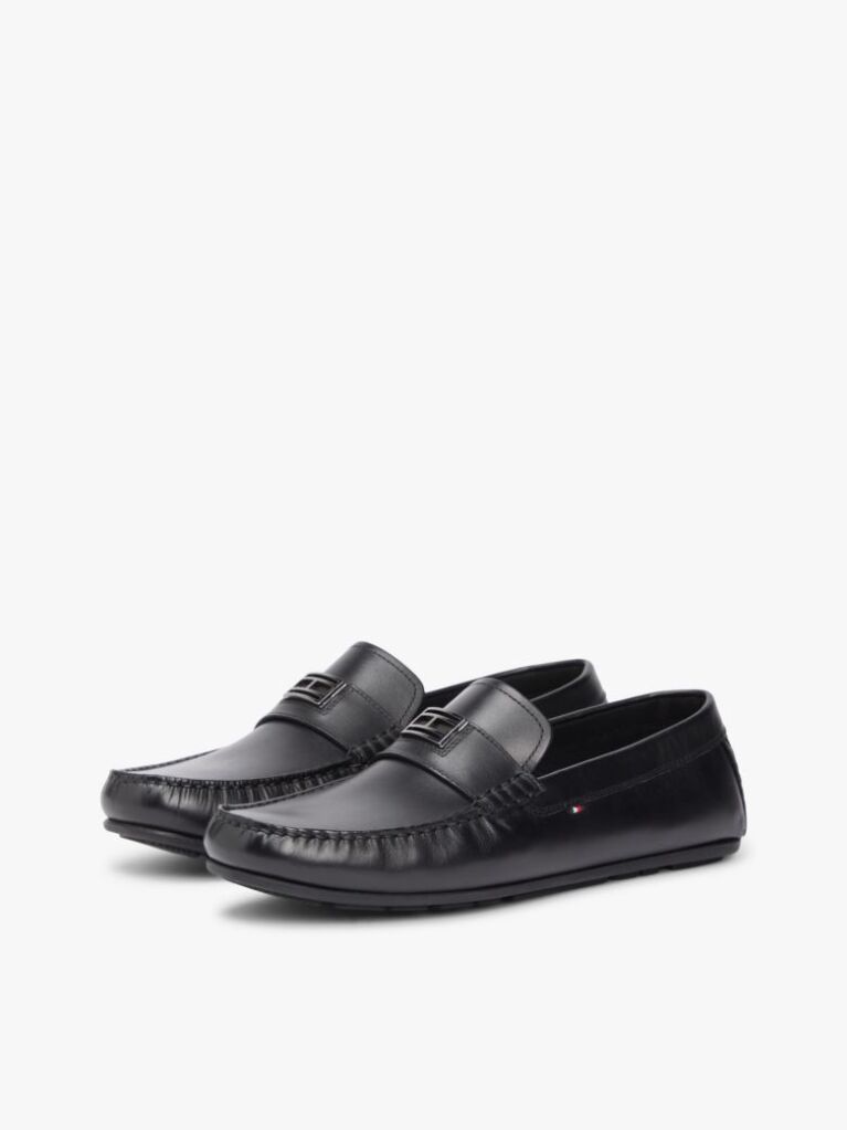 Black Flag Plaque Leather Driver Shoes  Men