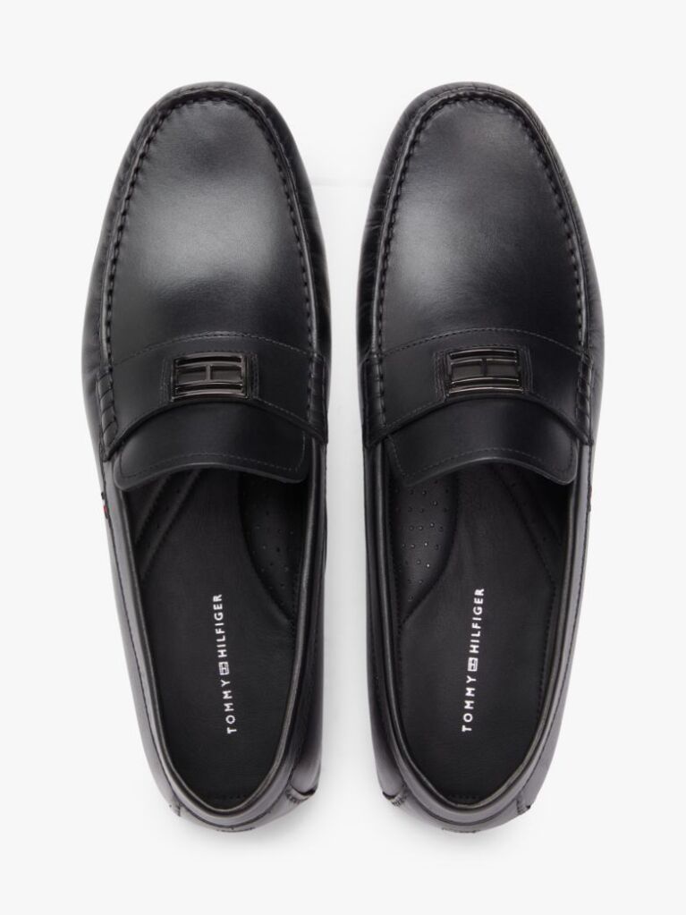 Black Flag Plaque Leather Driver Shoes  Men