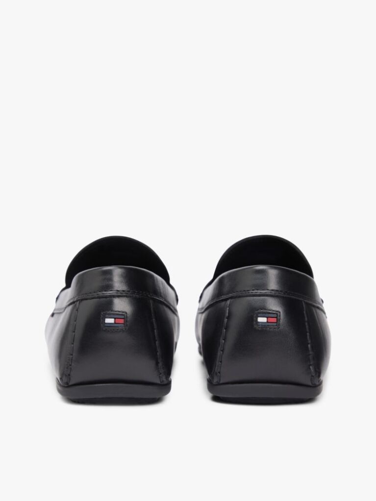 Black Flag Plaque Leather Driver Shoes  Men