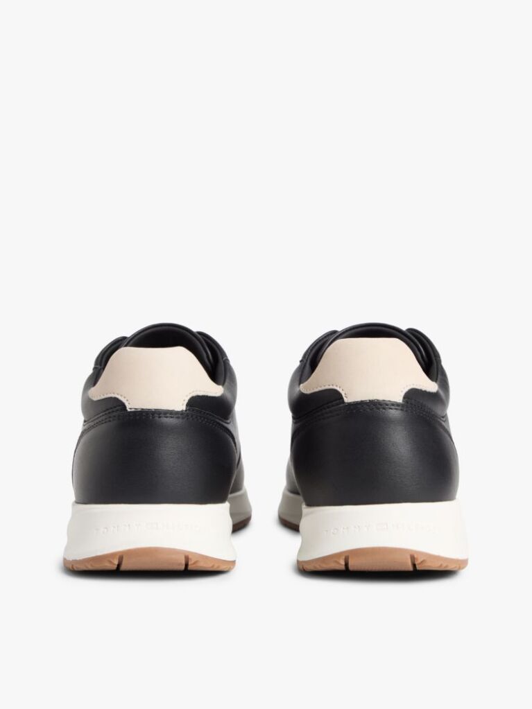 Black Debossed Leather Fine Cleat Trainers  Men