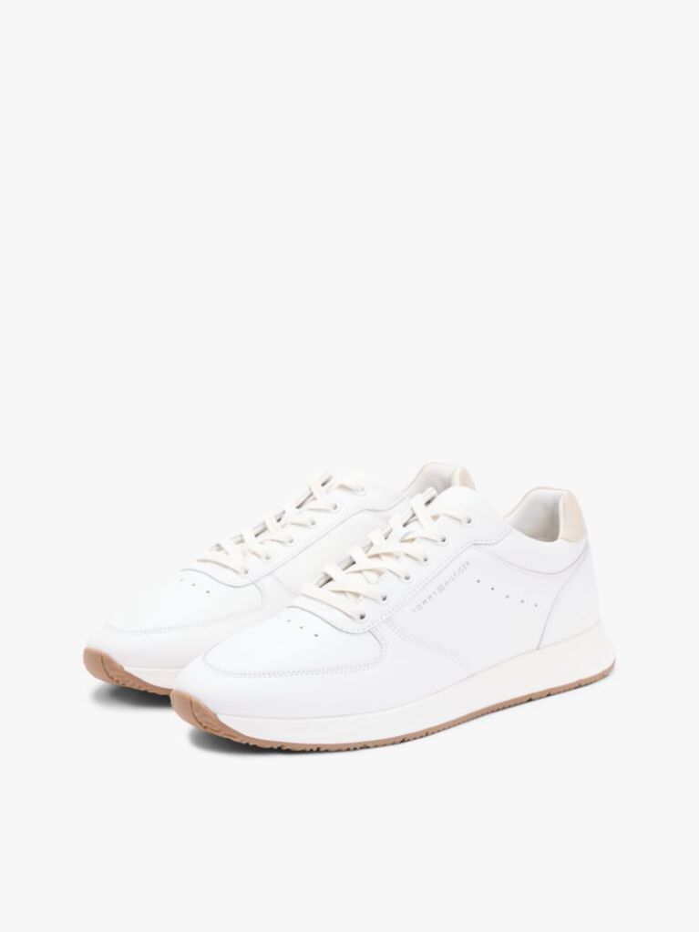 Άσπρο Δερμάτινα Sneakers Με Ανάγλυφο Λογότυπο  Άνδρες