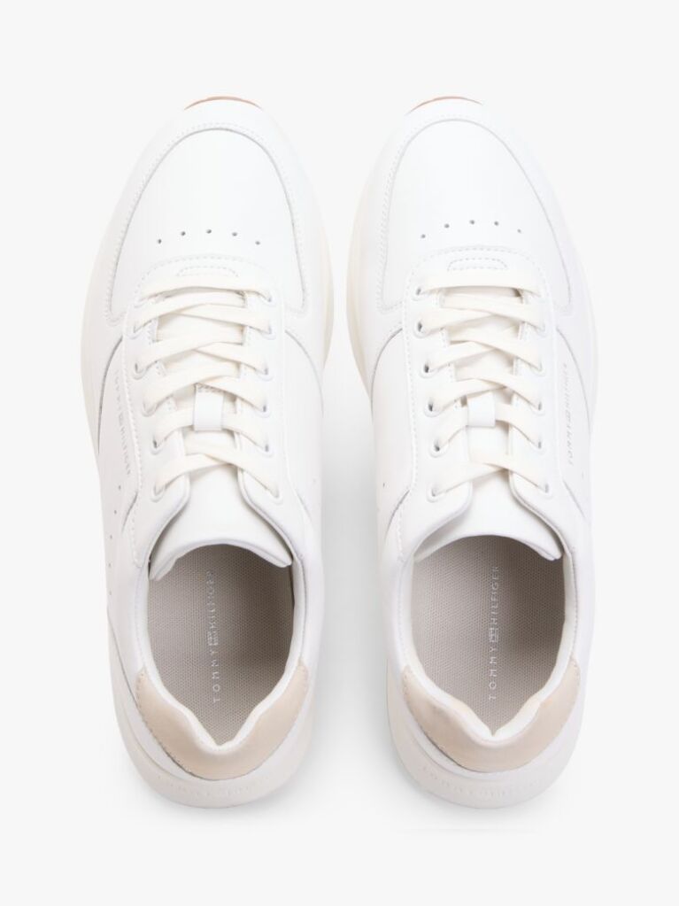 Άσπρο Δερμάτινα Sneakers Με Ανάγλυφο Λογότυπο  Άνδρες