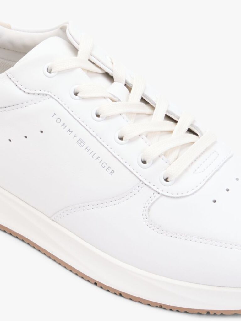 Άσπρο Δερμάτινα Sneakers Με Ανάγλυφο Λογότυπο  Άνδρες