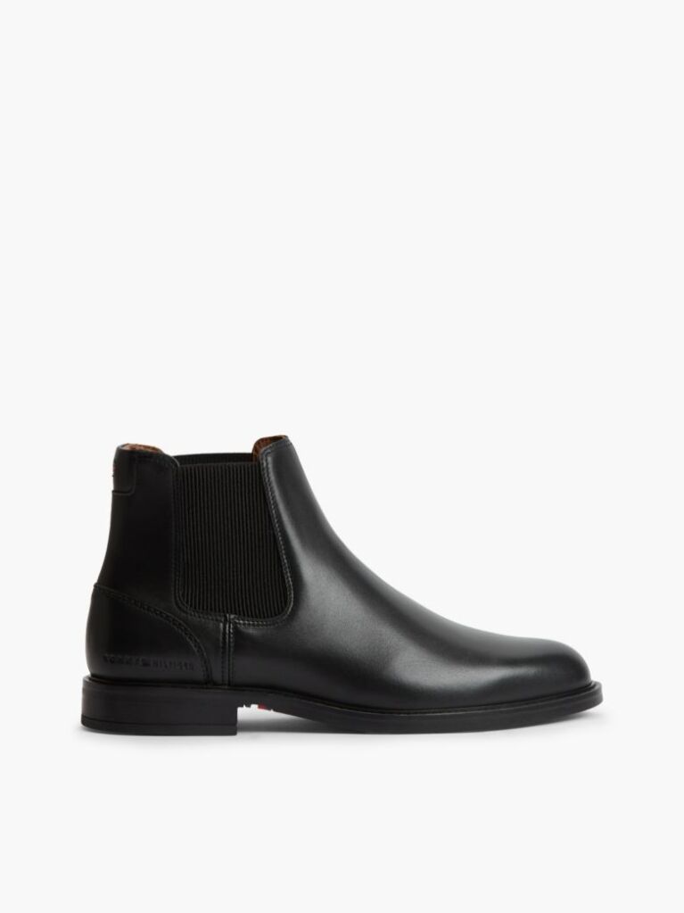 Black Leather Rubberised Flag Chelsea Boots  Men