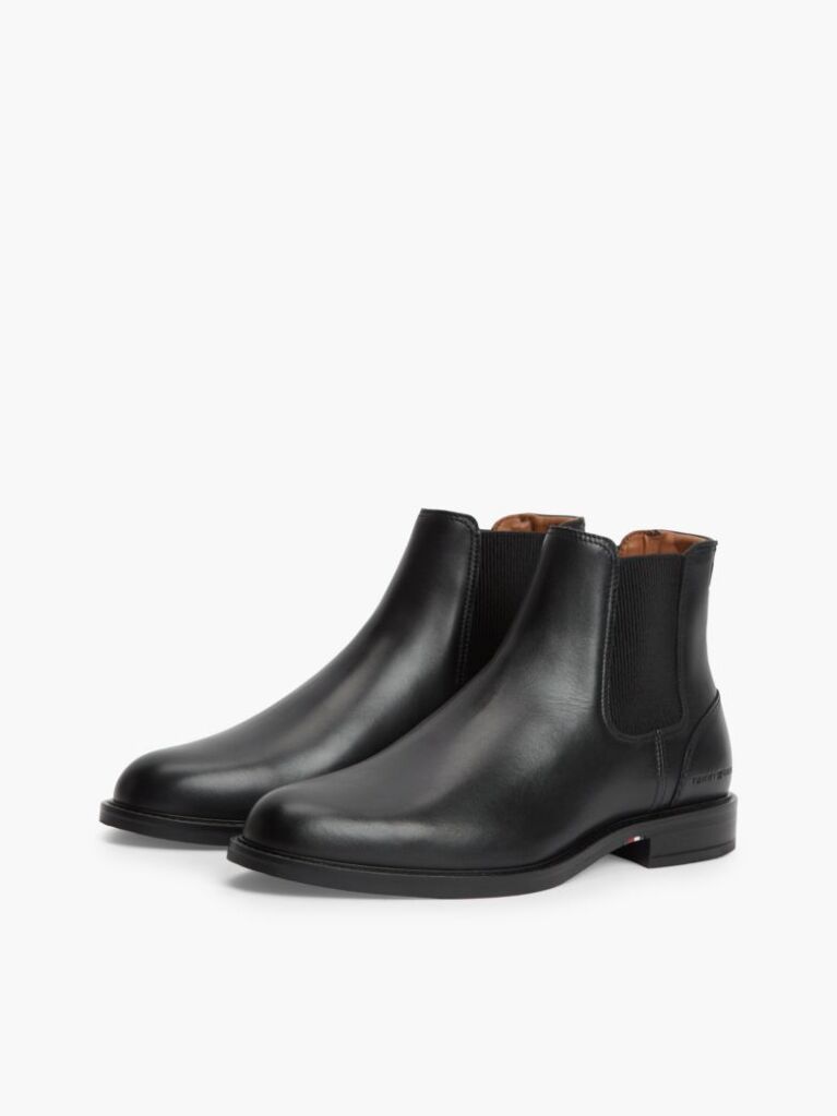 Black Leather Rubberised Flag Chelsea Boots  Men