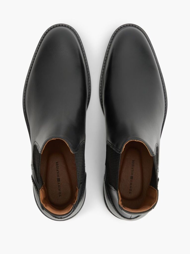 Black Leather Rubberised Flag Chelsea Boots  Men