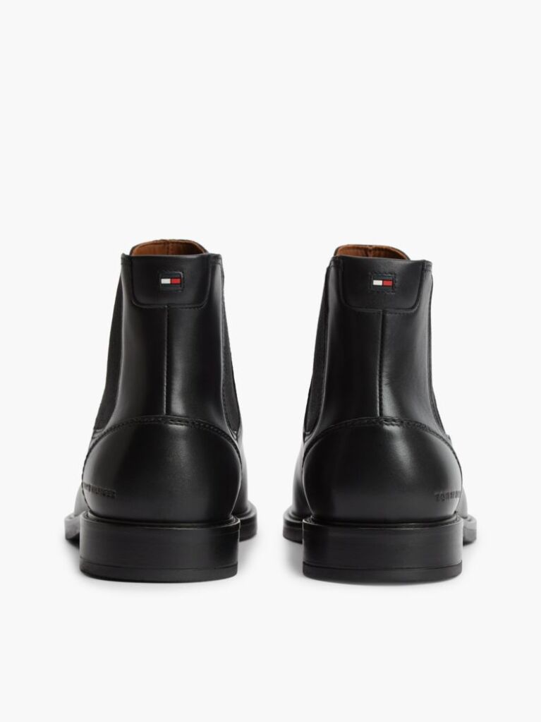 Black Leather Rubberised Flag Chelsea Boots  Men