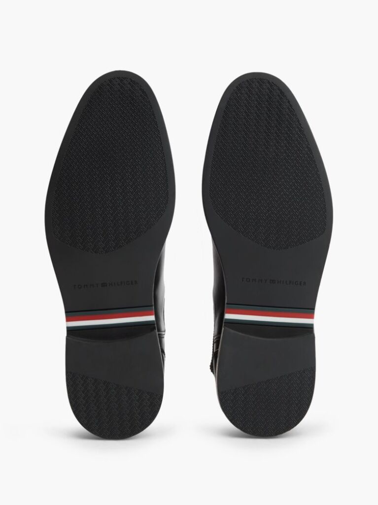 Black Leather Rubberised Flag Chelsea Boots  Men