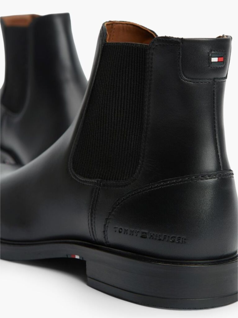 Black Leather Rubberised Flag Chelsea Boots  Men