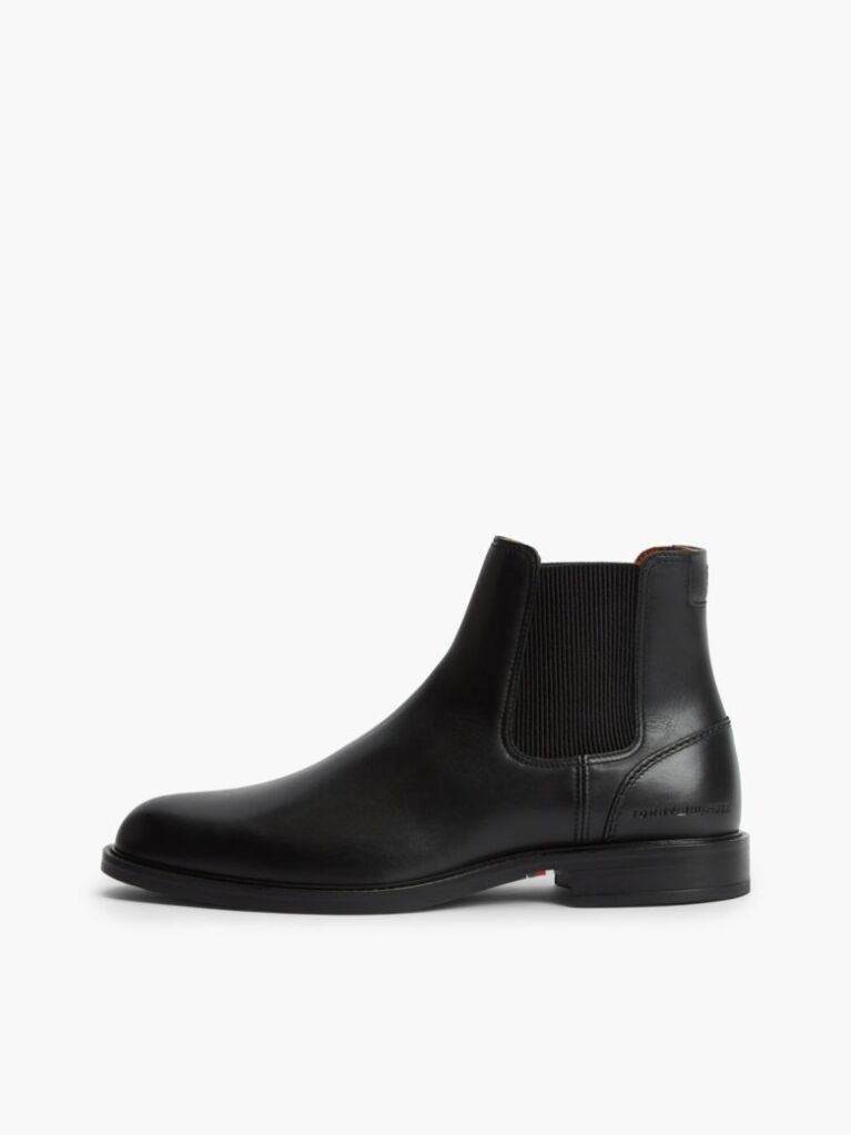 Black Leather Rubberised Flag Chelsea Boots  Men