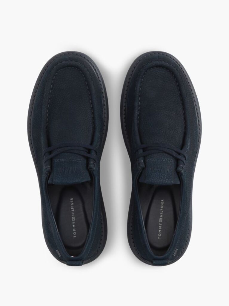 Blue Leather Lace-Up Moc Toe Loafers  Men