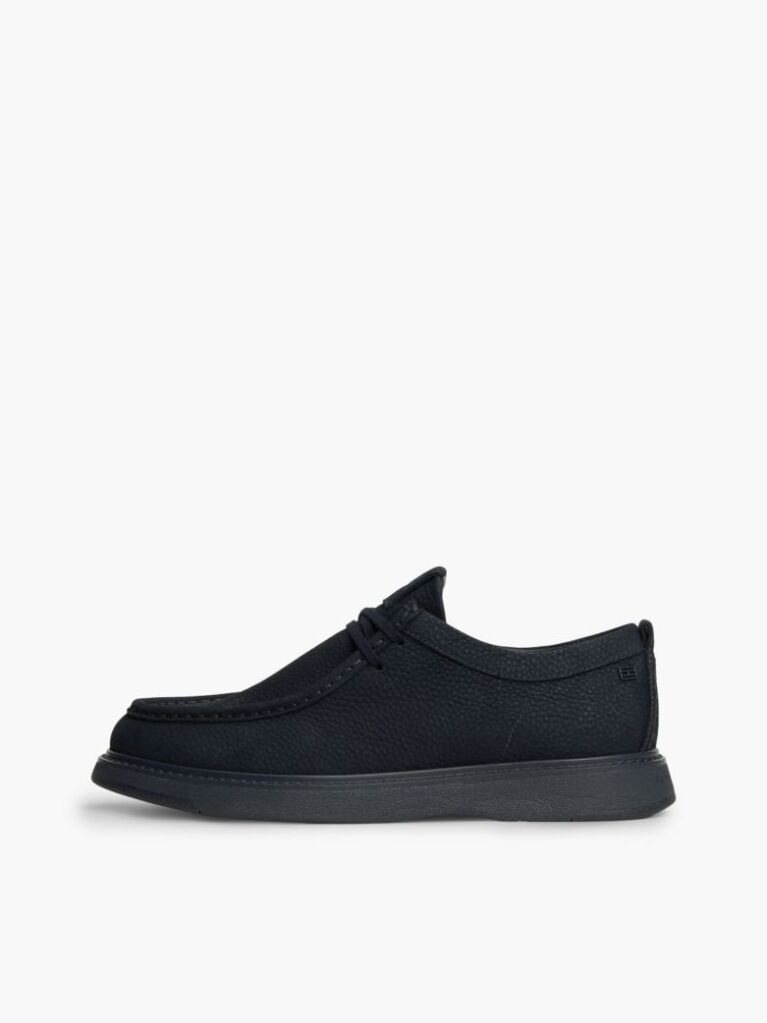 Blue Leather Lace-Up Moc Toe Loafers  Men