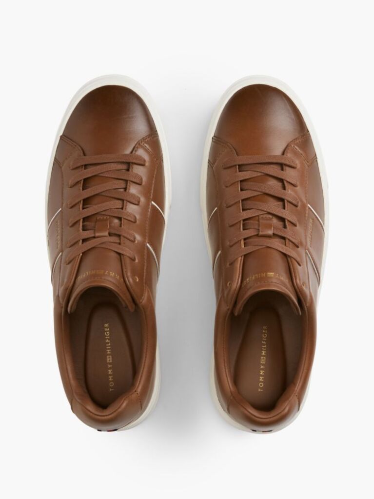 Brown New York Label Leather Cupsole Sneakers  Men