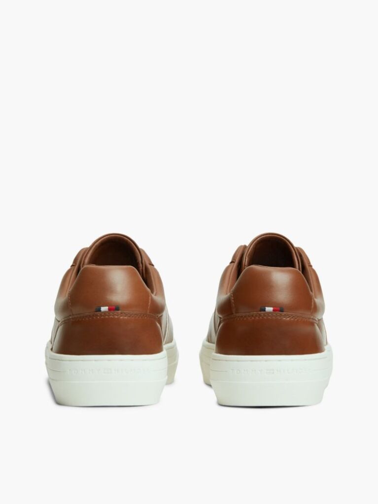 Brown New York Label Leather Cupsole Sneakers  Men