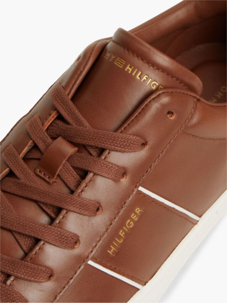 Brown New York Label Leather Cupsole Sneakers  Men