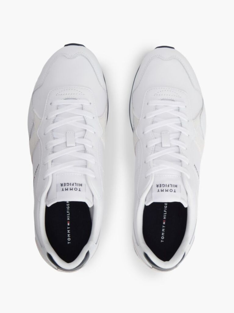 White Leather Embossed Logo Sneakers  Men