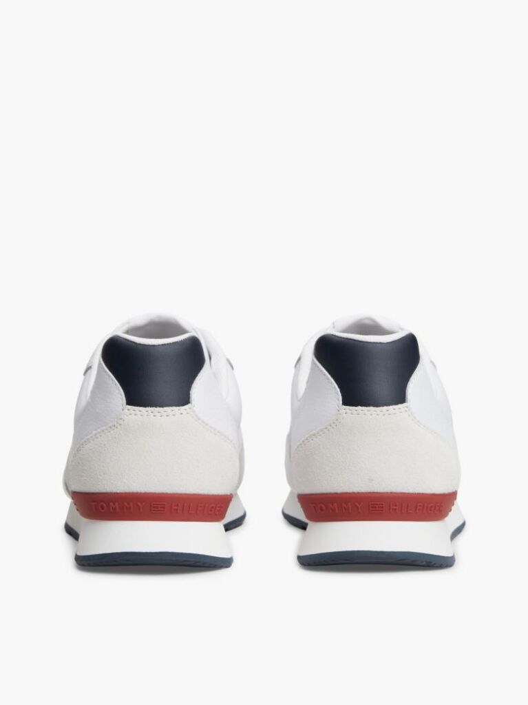 White Leather Embossed Logo Sneakers  Men