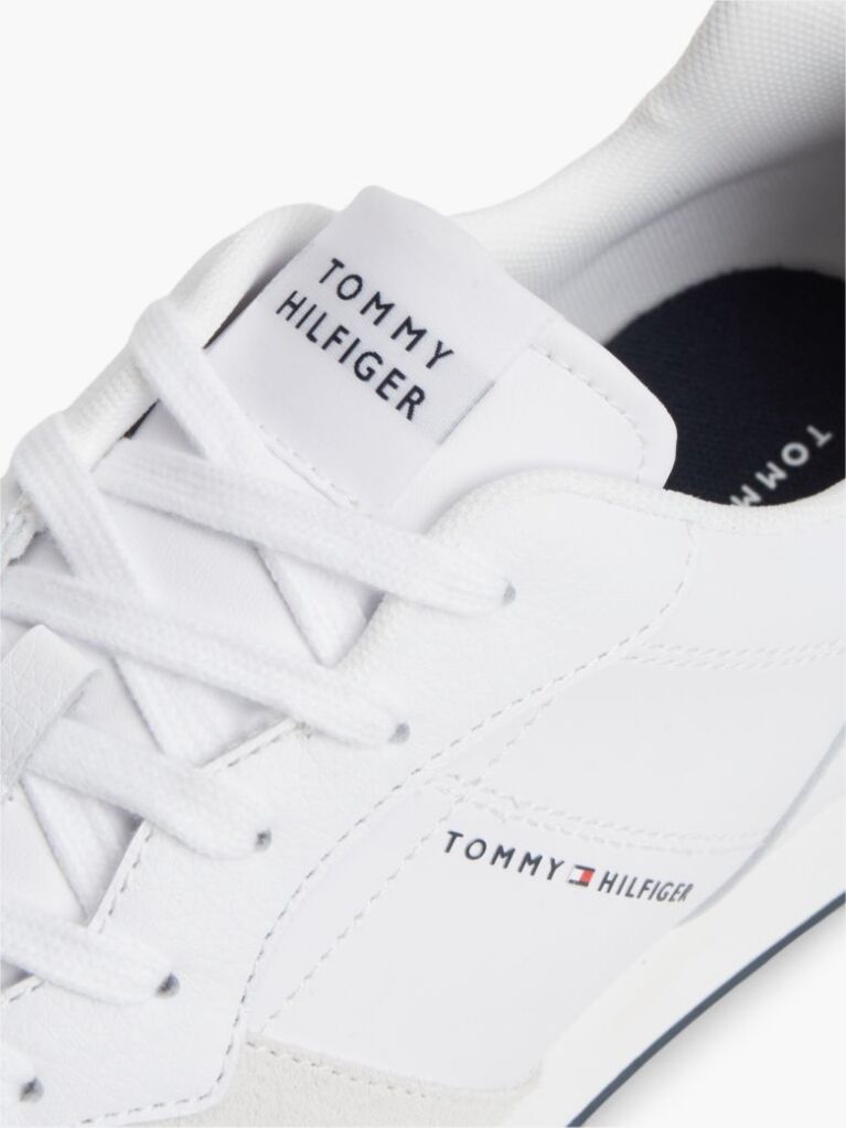 White Leather Embossed Logo Sneakers  Men