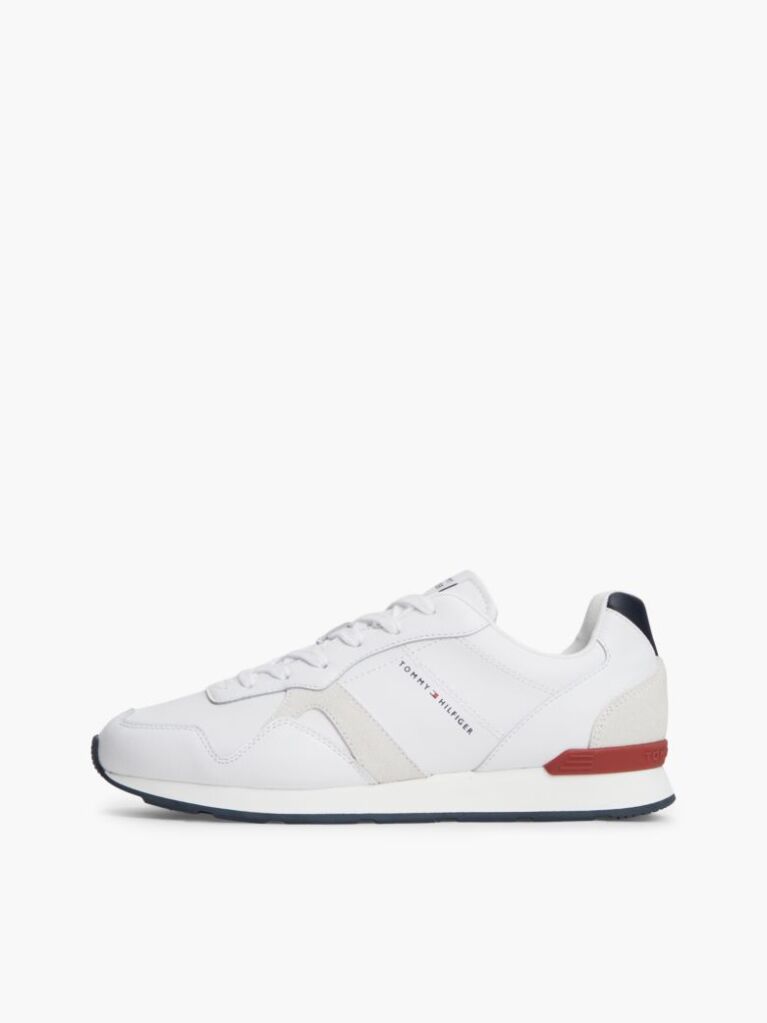 White Leather Embossed Logo Sneakers  Men