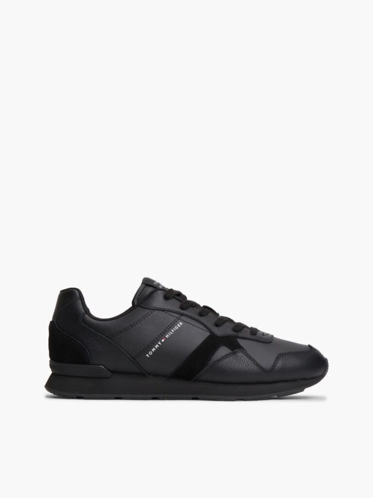 Μαύρο Δερμάτινα Sneakers Με Ανάγλυφο Λογότυπο  Άνδρες