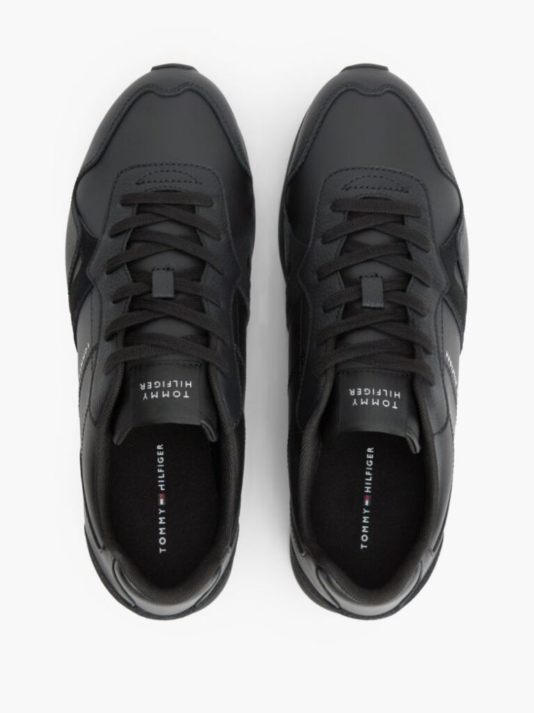 Μαύρο Δερμάτινα Sneakers Με Ανάγλυφο Λογότυπο  Άνδρες