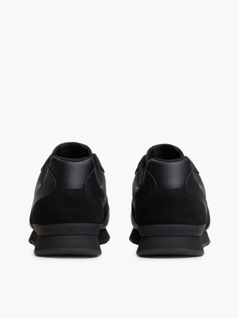 Μαύρο Δερμάτινα Sneakers Με Ανάγλυφο Λογότυπο  Άνδρες