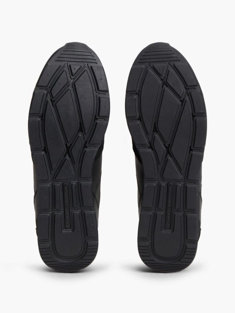 Μαύρο Δερμάτινα Sneakers Με Ανάγλυφο Λογότυπο  Άνδρες