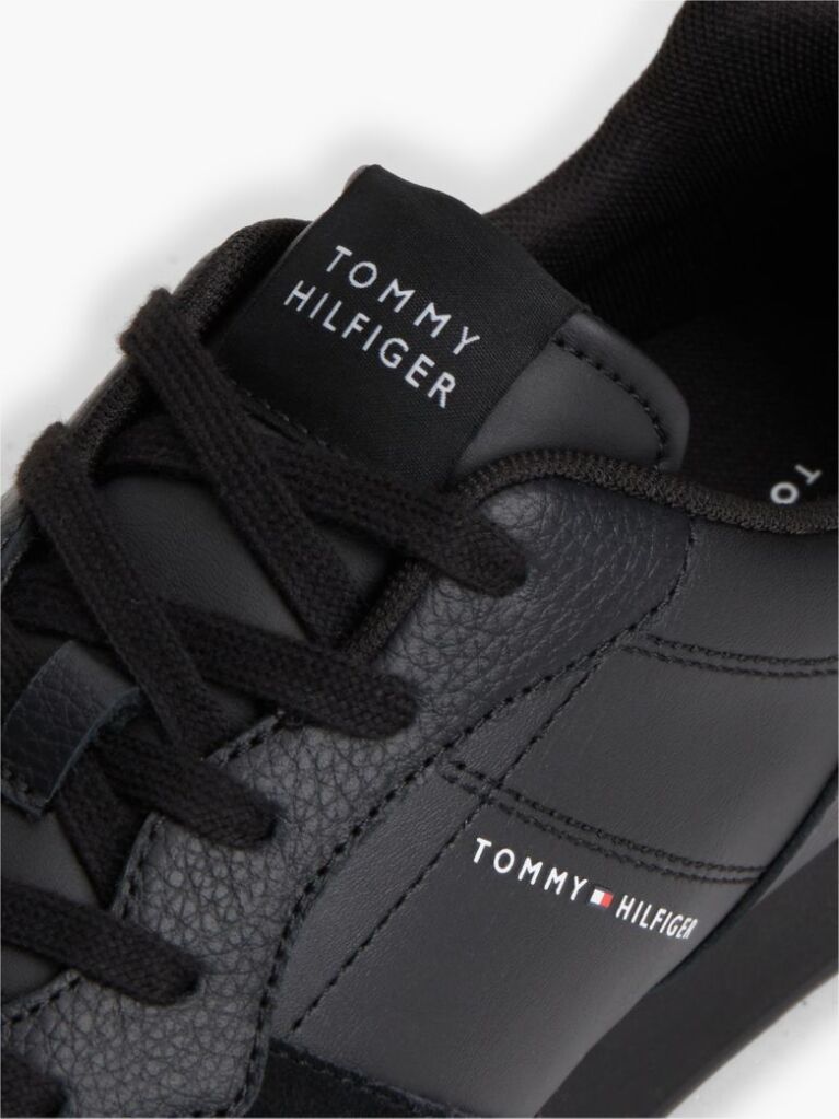 Μαύρο Δερμάτινα Sneakers Με Ανάγλυφο Λογότυπο  Άνδρες