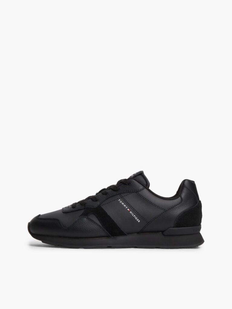 Μαύρο Δερμάτινα Sneakers Με Ανάγλυφο Λογότυπο  Άνδρες
