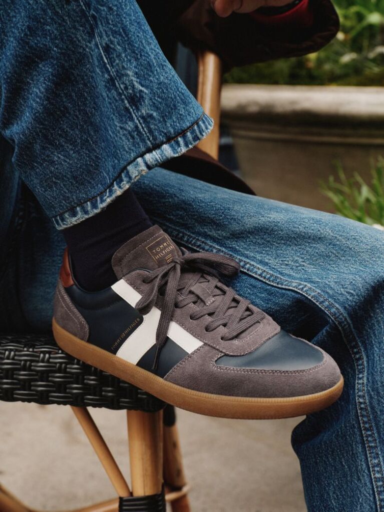 Blue Leather Mixed Texture Sneakers  Men