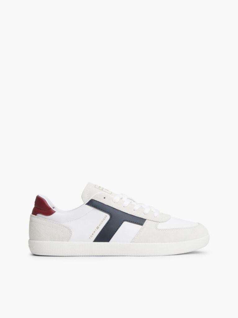 Άσπρο Δερμάτινα Sneakers Με Υφασμάτινα Πάνελ  Άνδρες