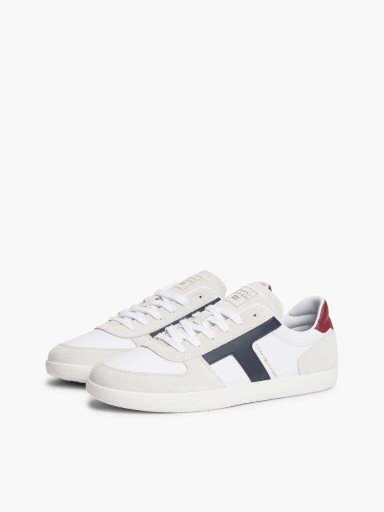 Άσπρο Δερμάτινα Sneakers Με Υφασμάτινα Πάνελ  Άνδρες