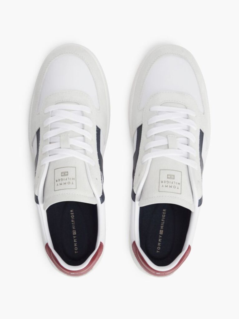 Άσπρο Δερμάτινα Sneakers Με Υφασμάτινα Πάνελ  Άνδρες