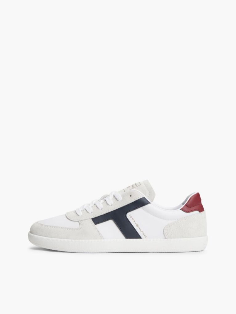 Άσπρο Δερμάτινα Sneakers Με Υφασμάτινα Πάνελ  Άνδρες