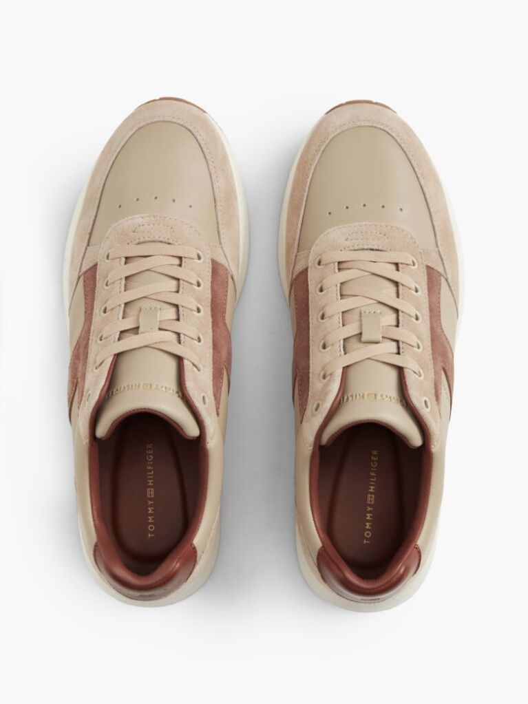 Beige Leather Mixed Texture Sneakers  Men