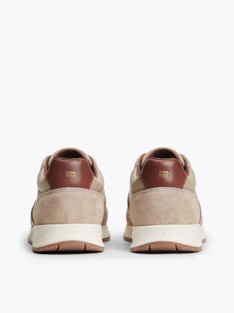 Beige Leather Mixed Texture Sneakers  Men