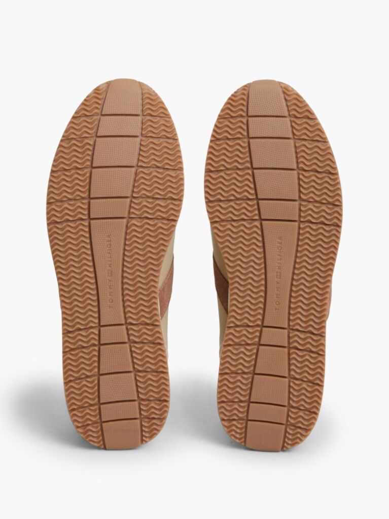 Beige Leather Mixed Texture Sneakers  Men