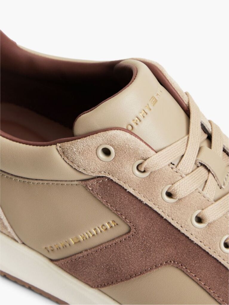 Beige Leather Mixed Texture Sneakers  Men
