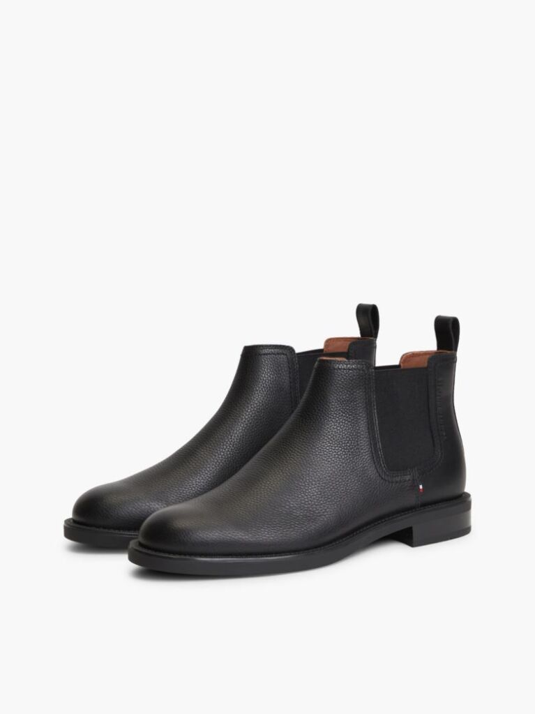 Black Pebble Grain Leather Chelsea Boots  Men