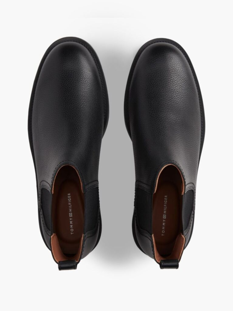 Black Pebble Grain Leather Chelsea Boots  Men