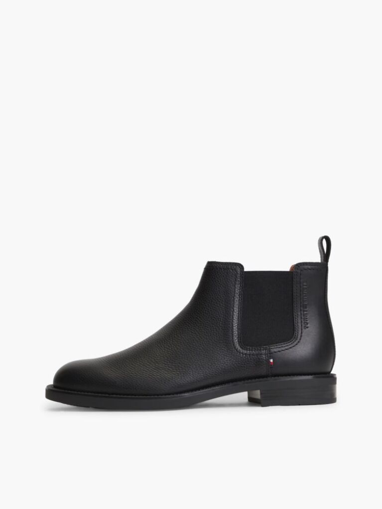 Black Pebble Grain Leather Chelsea Boots  Men