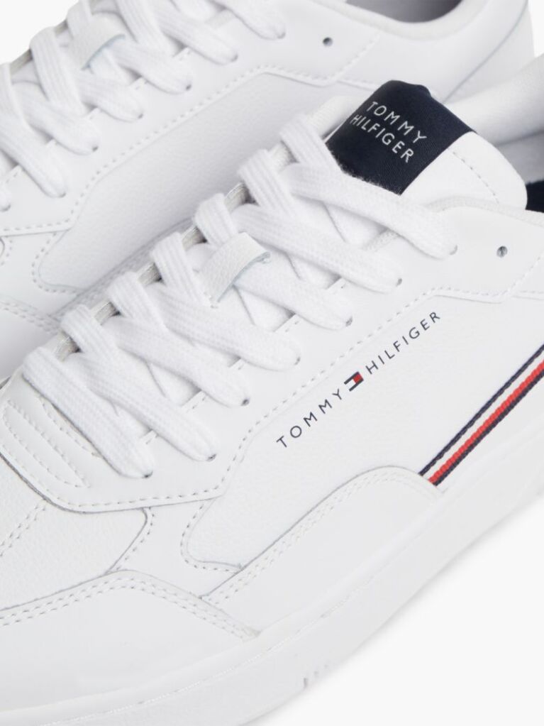 Άσπρο Δερμάτινα Sneakers Basketball Με Global Ριγέ Λεπτομέρεια  Άνδρες