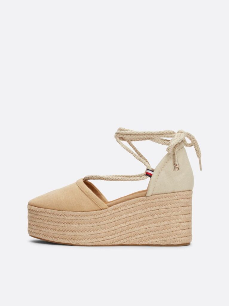 Beige Linen Rope Detail Wedge Heel Sandals  Women
