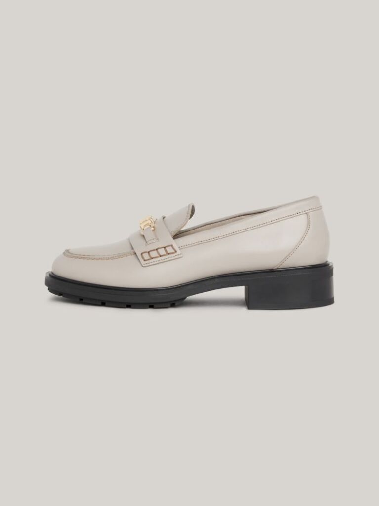 Beige TH Monogram Leather Loafers  Women